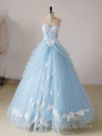 A-Line Lace Chicken Heart Collar Blue Long Ball Dress Sky Blue Prom Dress