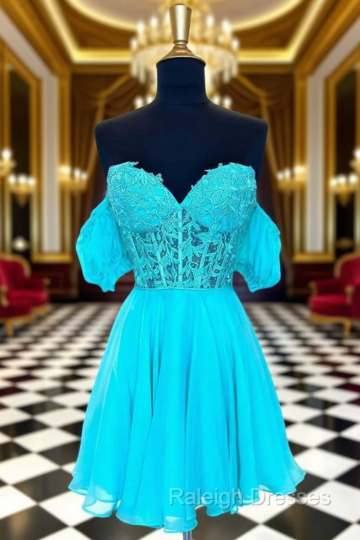 A Line Lace Off the Shoulder Homecoming Dress with Appliques