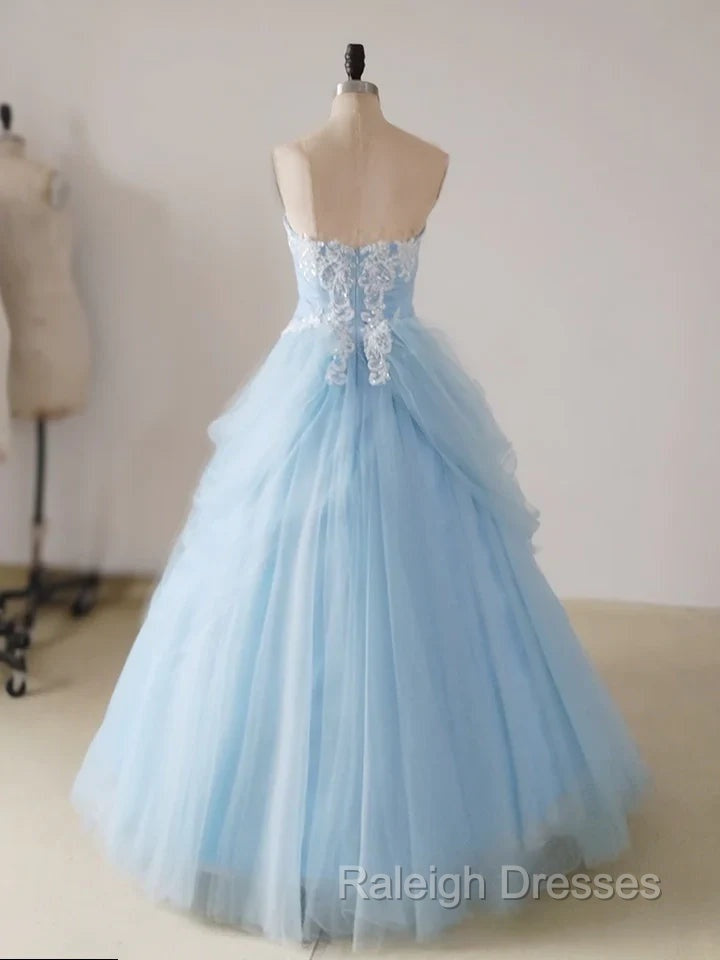 A Line Lace Sweetheart Neck Blue Long Prom Dress Secondary image