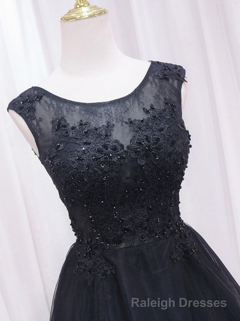 A-Line Lace Tulle Black Short Prom Dress, High Low Black Homecoming Dress Secondary image