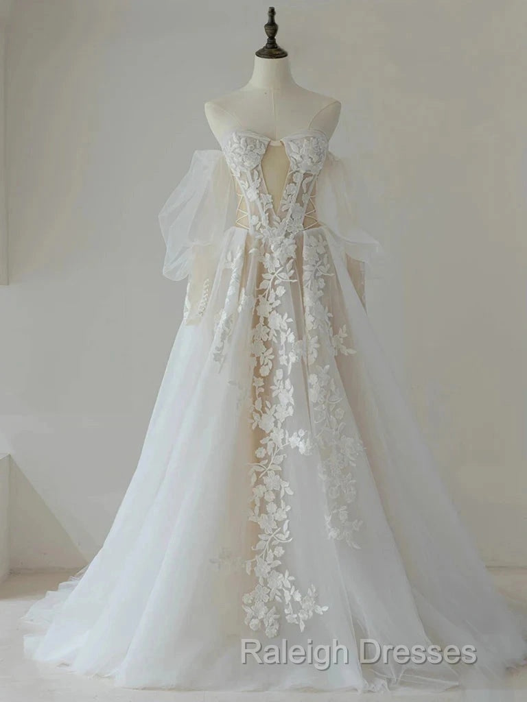 A-Line Lace Tulle Prom Dresses Long Bride Gown Secondary image