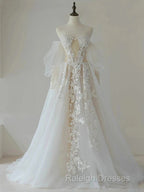 A-Line Lace Tulle Prom Dresses Long Bride Gown