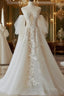 A-Line Lace Tulle Prom Dresses Long Bride Gown