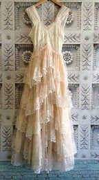 A-Line Lace Tulle Prom Dress Women V-Neck Elegant Lace Dresses