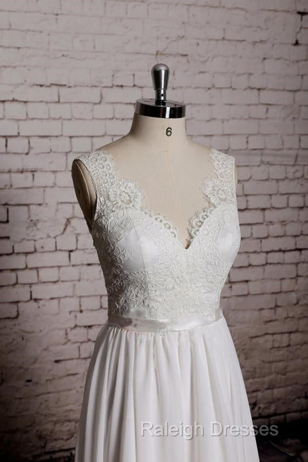 A-Line Lace V-Neck Backless Sheath Long Wedding Dress