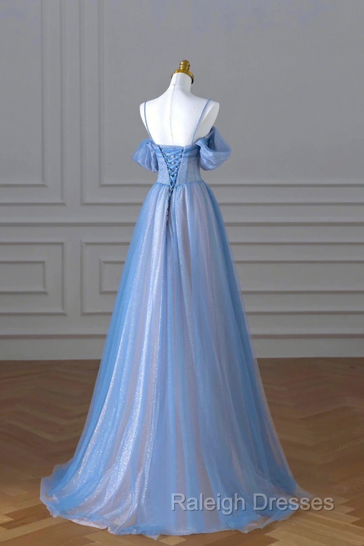 A Line Light Blue and Pink Long Prom Dress, Blue Prom Dress Secondary image