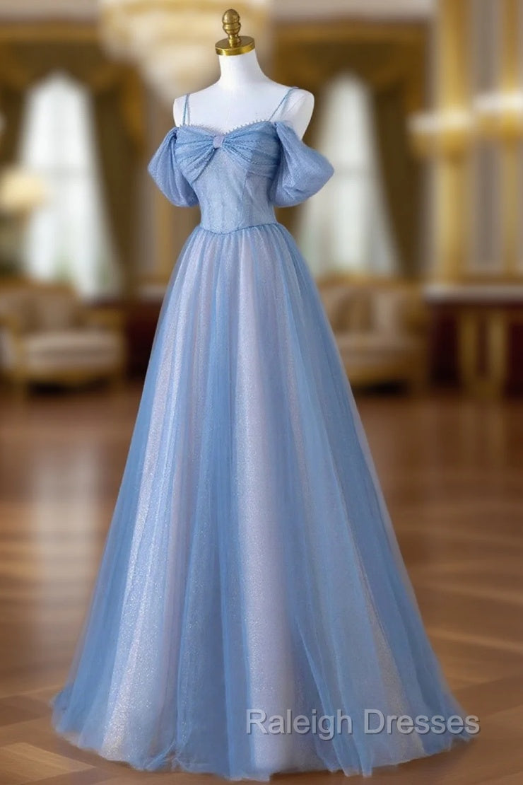 A-line Light Blue and Pink Long Evening Dress, Blue Party Dress Prom Dress
