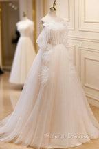 A Line Light Champagne Long Prom Dresses, Light Champagne Lace Formal Dresses