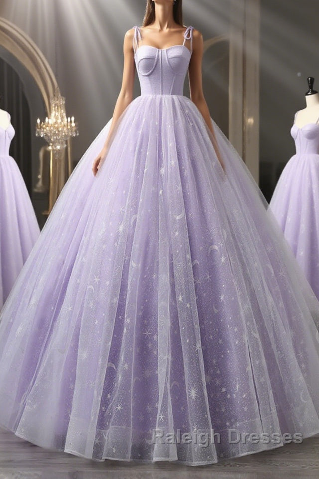 A Line Lilac Tulle Long Prom Dresses, Lilac Long Formal Evening Dresses