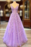 A-Line Lilac Tulle  Prom Dresses Violet V-Neck Formal Evening Dresses Uk
