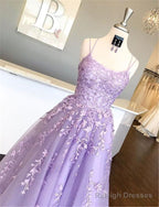 A-Line Long Lace Prom Dress Spaghetti Straps Sleeveless