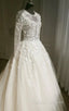A Line Long Sleeve Bell Beading Appliques Flower Zipper Keyhole Tulle Lace Dress