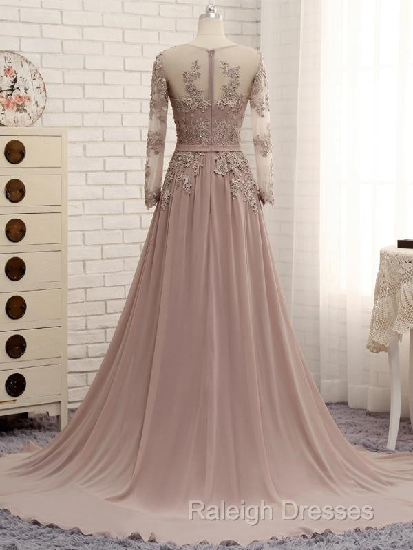 A-Line Long Sleeves Lace Prom Dress Chiffon Prom Gown