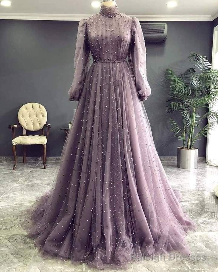 A-Line Long Sleeves Longprom Dresses