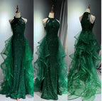 Elegant A-Line Halter Sparkly Sequins Prom Dress Long Navy Blue Prom Dress