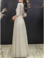 A-Line Mother Of The Bride Dresses Wedding Guest Elegant Sparkle & Shine Petite V Neck Sweep / Brush Train Sequined Half Sleeve With Pleats Crystal Brooch