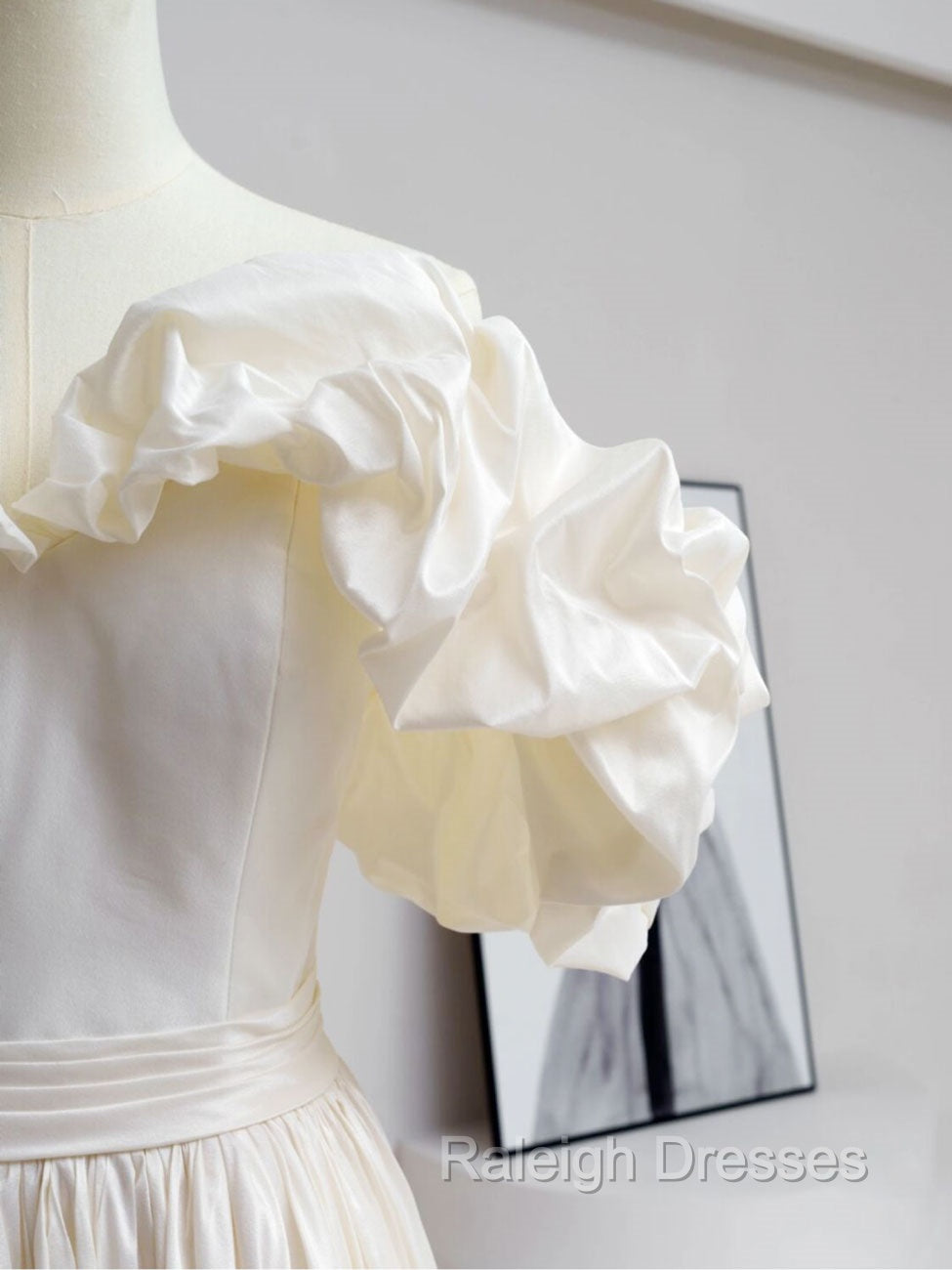 A-Line Off Shoulder Beige Taffeta Long Prom Dresses, Beige Formal Evening Dress