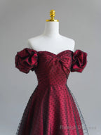 A-Line Off Shoulder Black And Red Prom Dresses Sweetheart Prom Dresses