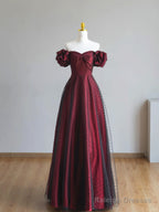 A-Line Off Shoulder Black And Red Prom Dress, Sweetheart Party Dress