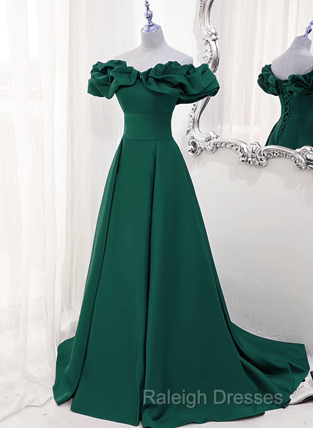A-Line Off Shoulder Floor Length A-Line Long Prom Dress, Green Sweetheart Party Dress Secondary image