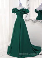 A-Line Off Shoulder Floor Length A-Line Long Prom Dress, Green Sweetheart Party Dress