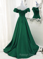 A-Line Off Shoulder Floor Length A-Line Long Prom Dress, Green Sweetheart Party Dress