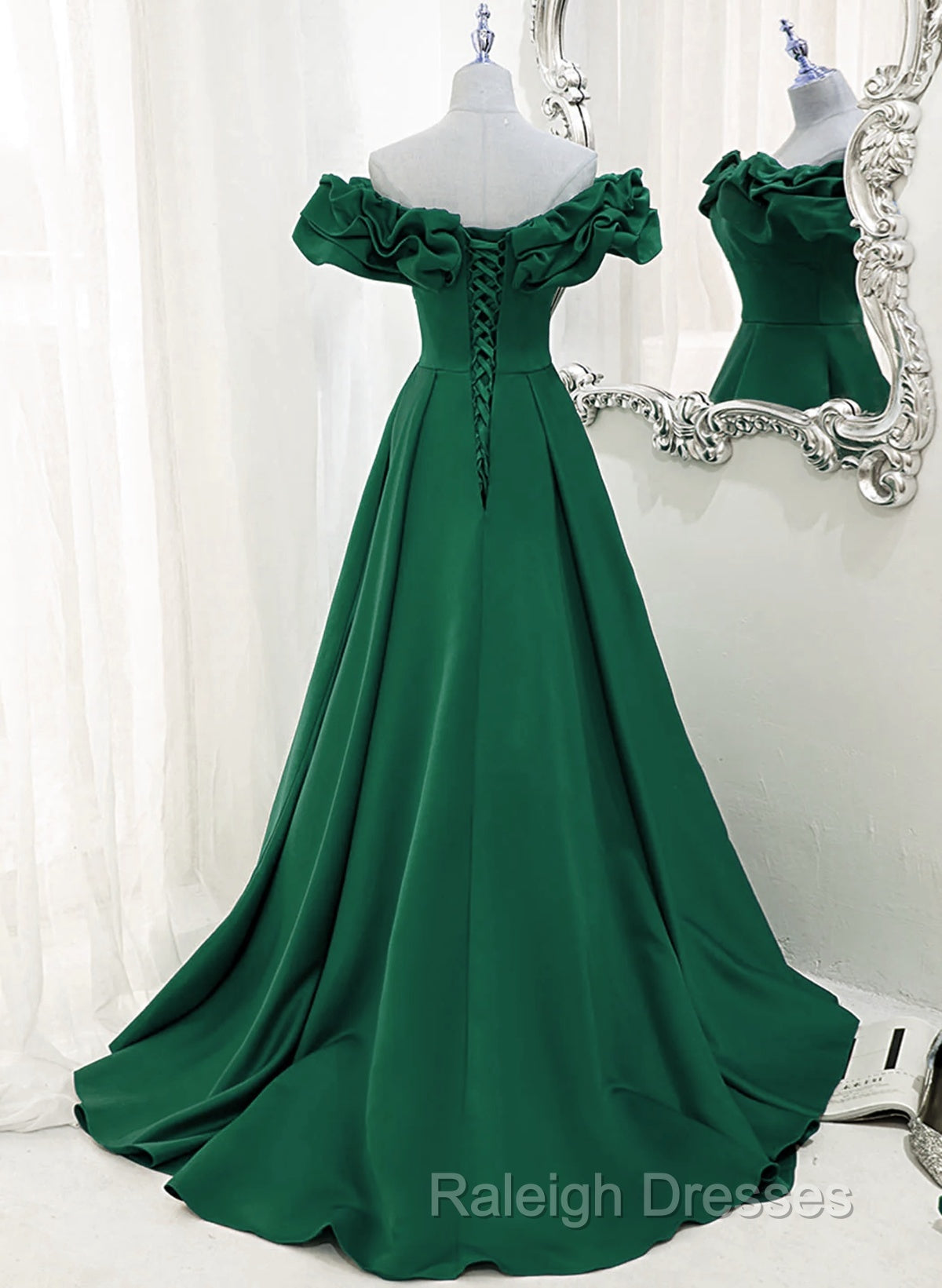 A Line Off Shoulder Floor Length A Line Long Prom Dresses Green Sweetheart Prom Dresses