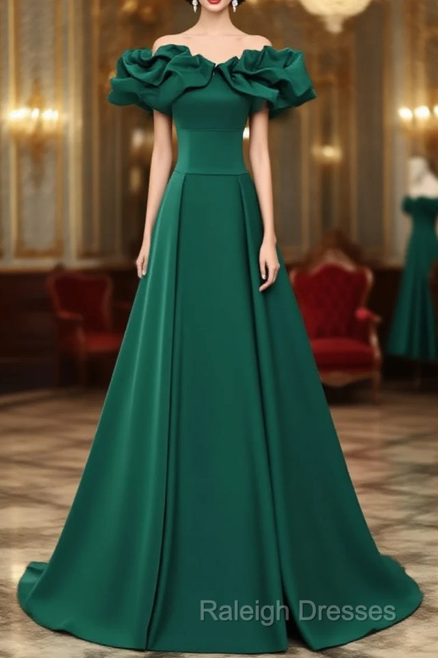 A Line Off Shoulder Floor Length A Line Long Prom Dresses Green Sweetheart Prom Dresses Main image