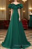 A Line Off Shoulder Floor Length A Line Long Prom Dresses Green Sweetheart Prom Dresses