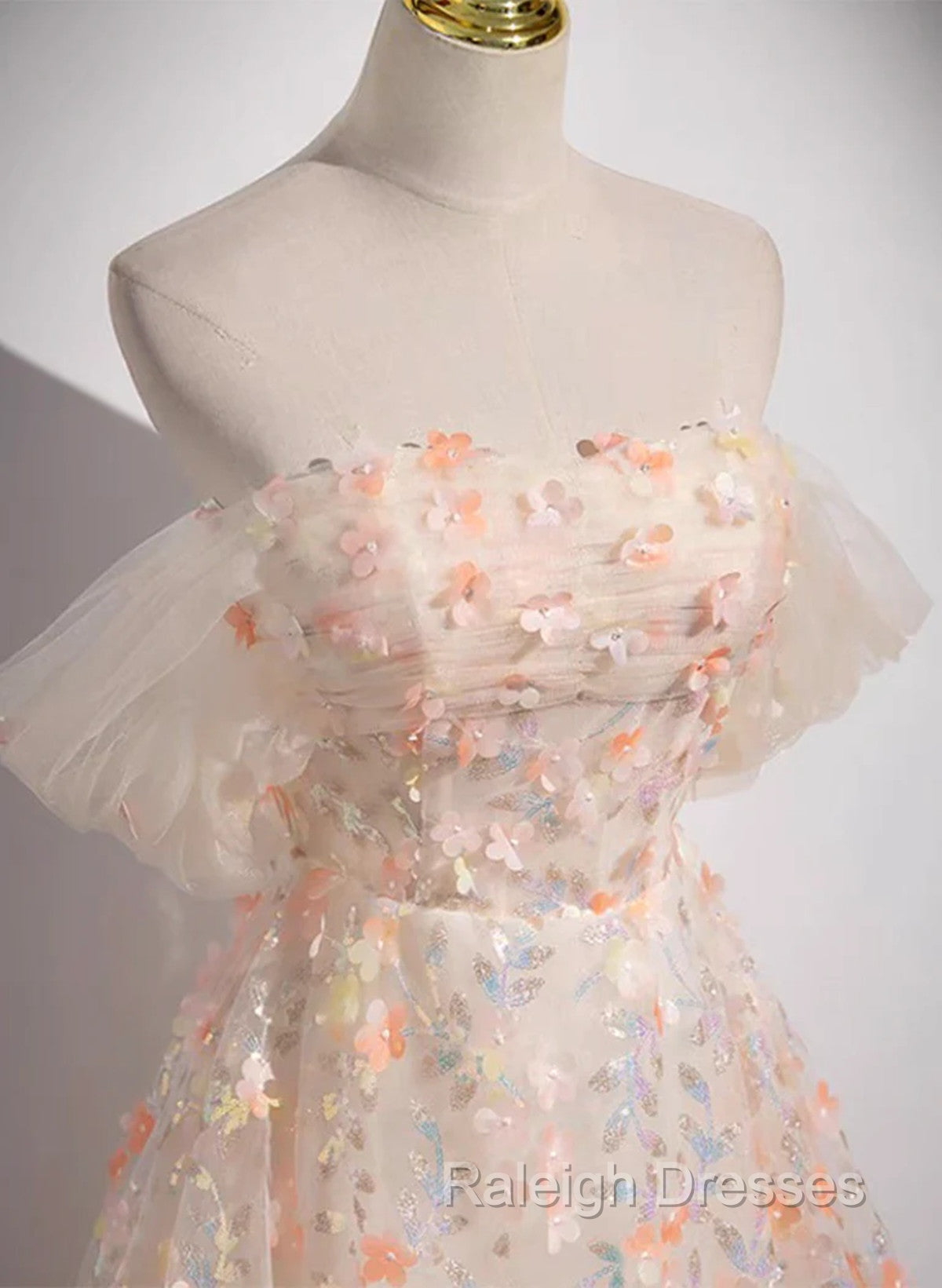 A Line Off Shoulder Flowers Lace Formal Dress, Long Prom Dress Secondary image
