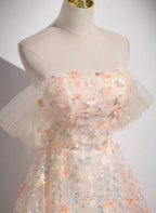 A Line Off Shoulder Flowers Lace Formal Dress, Long Prom Dress