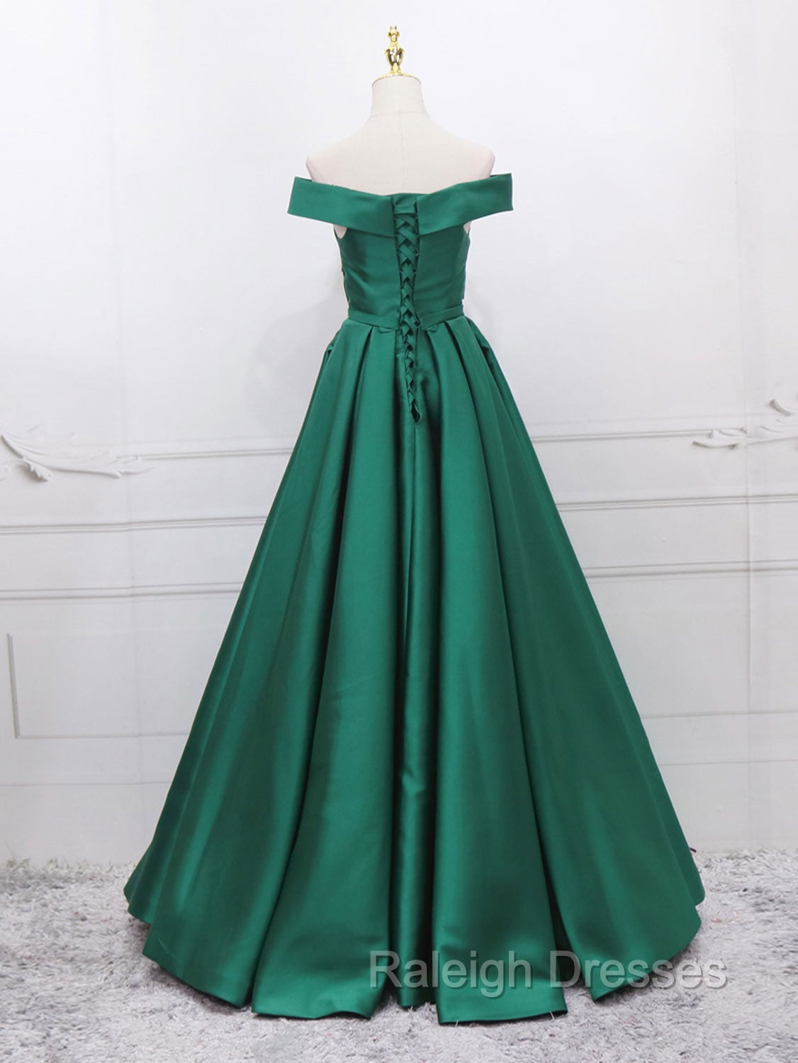 A Line Off Shoulder Green Satin Long Prom Dresses, Green Prom Dresses Secondary image