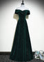 A-Line Off Shoulder Green Velvet Simple Prom Dresses Green Prom Dresses Prom Dresses