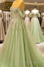 A-Line Off Shoulder Lace Appliques Dresses