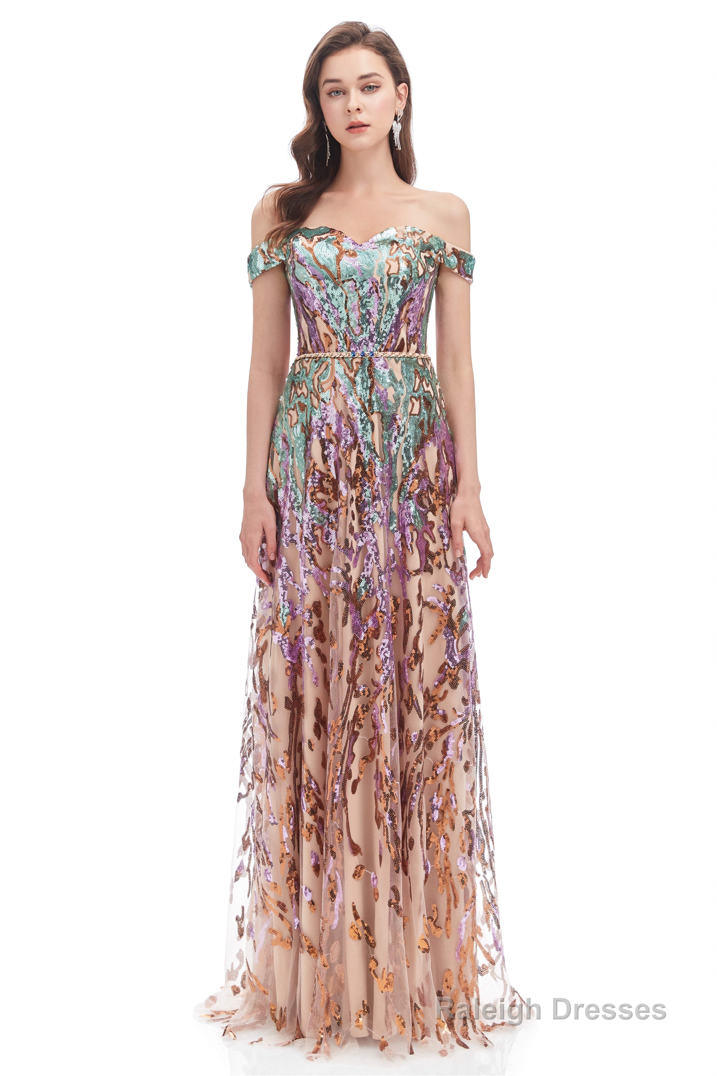 A line Off Shoulder Long Prom Dresses Secondary image