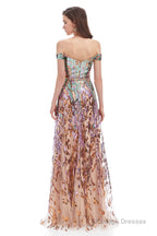 A line Off Shoulder Long Prom Dresses