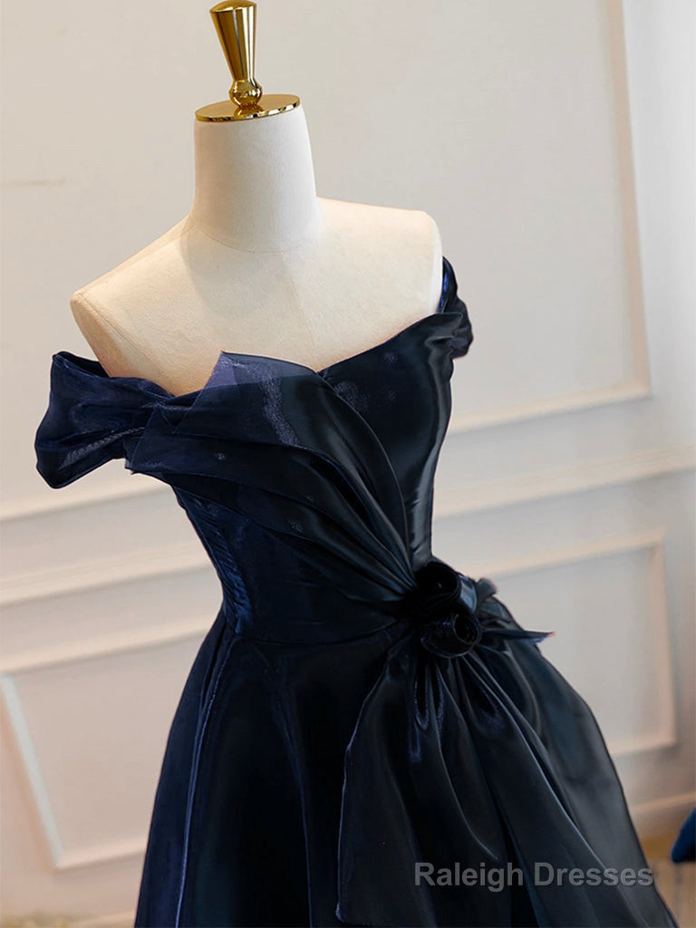 A-Line Off Shoulder Organza Dark Blue Long Prom Dress, Dark Blue Long Formal Dress Secondary image