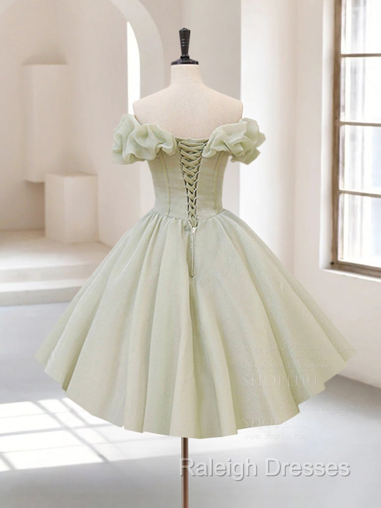 A-Line Off Shoulder Organza Green Short Prom Dress,Cute Homecoming Dress with Beads Secondary image