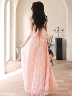A Line Off Shoulder Pink Long Prom Dress, Pink Long Graduation Dress