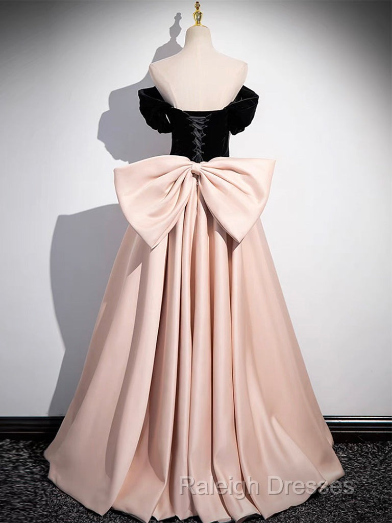 A-Line Off Shoulder Satin Champagne Long Prom Dress, Champagne Long Evening Dress Secondary image