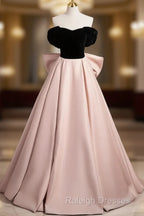 A-Line Off Shoulder Satin Champagne Long Prom Dress, Champagne Long Evening Dress