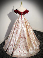 A-Line Off Shoulder Satin Champagne Long Prom Dress, Champagne Long Formal Dress