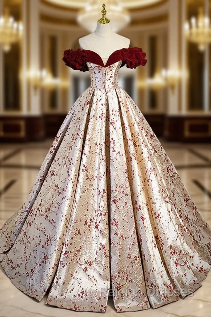 A-Line Off Shoulder Satin Champagne Long Prom Dress, Champagne Long Formal Dress Main image