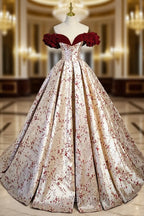 A-Line Off Shoulder Satin Champagne Long Prom Dress, Champagne Long Formal Dress