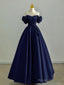A-Line Off Shoulder Satin Dark Blue Long Prom Dress, Dark Blue Long Formal Dress