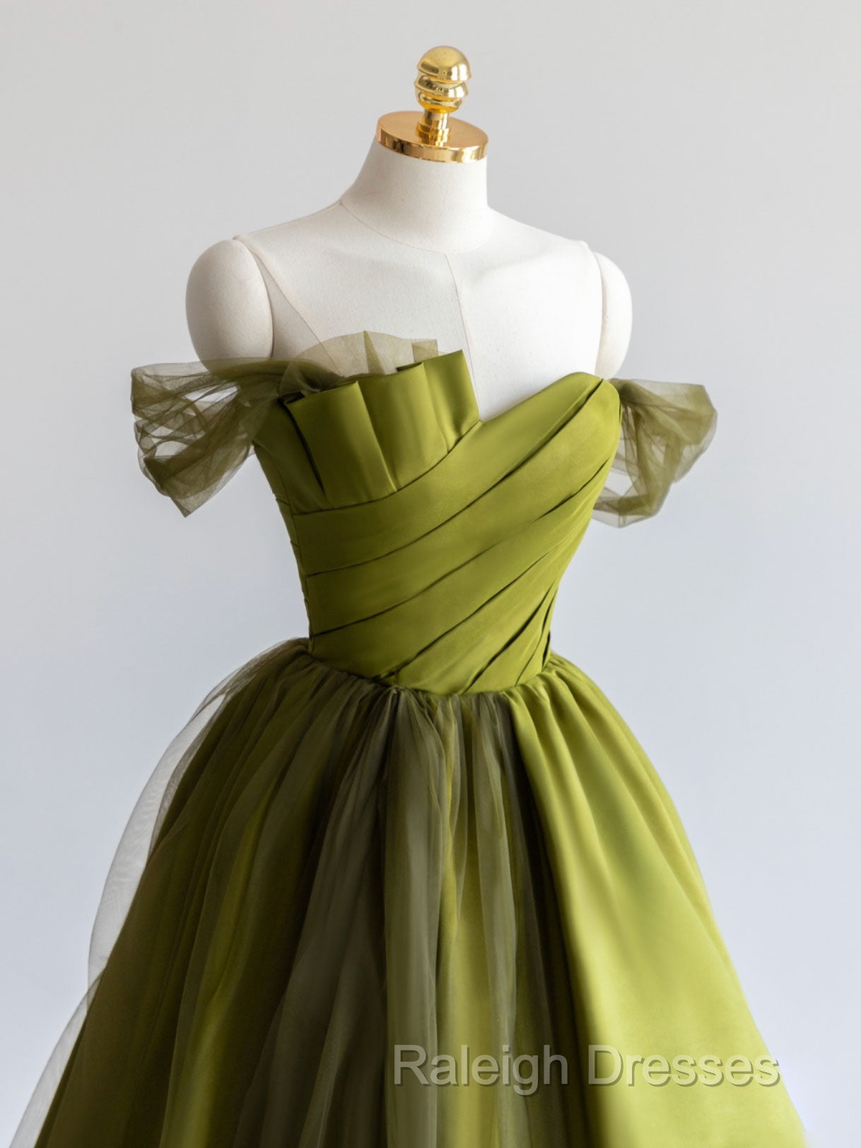 A-Line Off Shoulder Satin Green Long Prom Dress, Green Formal Dress Secondary image
