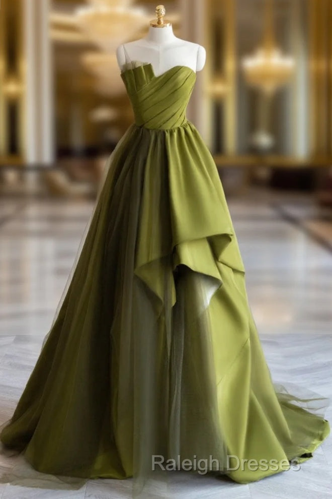 A-Line Off Shoulder Satin Green Long Prom Dress, Green Formal Dress Main image