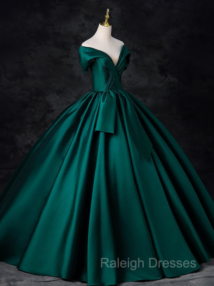 A-Line Off Shoulder Satin Green Long Prom Dress, Green Long Formal Dress Secondary image