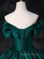 A Line Off Shoulder Satin Green Long Prom Dress, Green Long Formal Dress