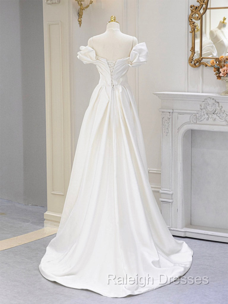 A Line Off Shoulder Satin ivory Long Prom Dresses Ivory Long Bridesmaid Dresses Secondary image